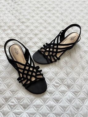 East 5th Black Reno Wedge Sandals Size 7
